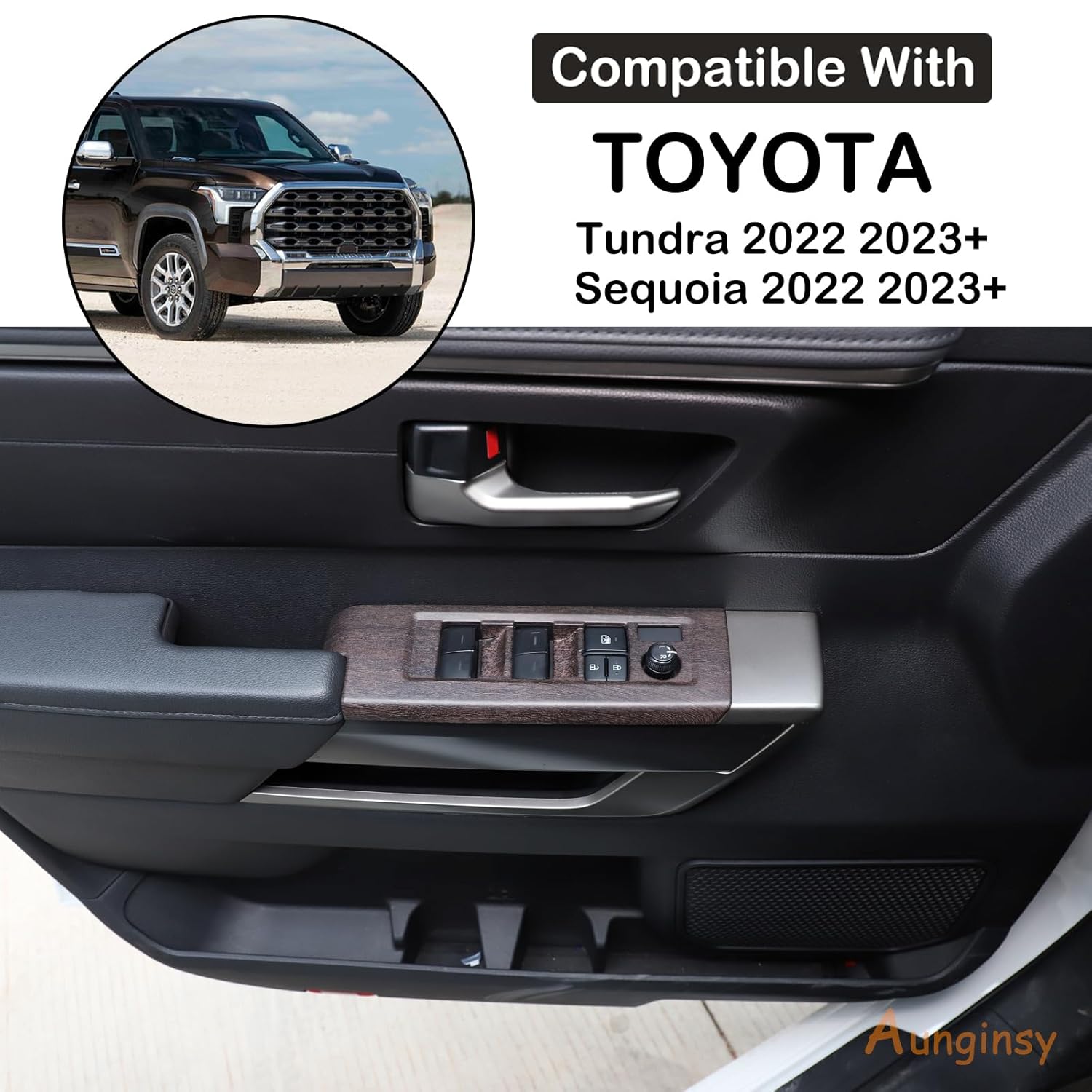 Aunginsy Car Door Window Glass Lift Button Panel Trim Cover Compatible with Toyota Tundra/Sequoia 2022-2025 Car Front and Rear Doors Armrest Window Control Switch Decorative Frame Sticker Accessories