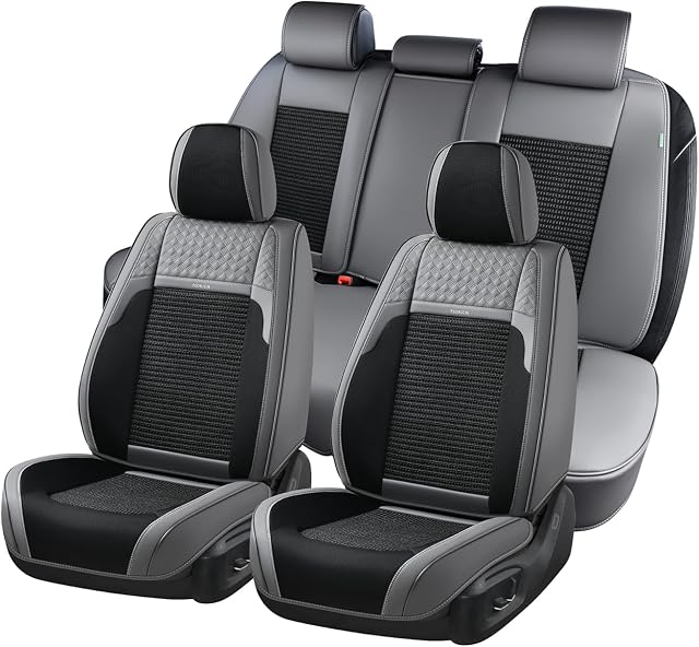 FLORICH Juegos de Funda de Asiento universales 5 plazas, Protector de cojín de Asiento para automóviles de Cuero Artificial Impermeable y Transpirable, Adecuado para la mayoría de los vehículos