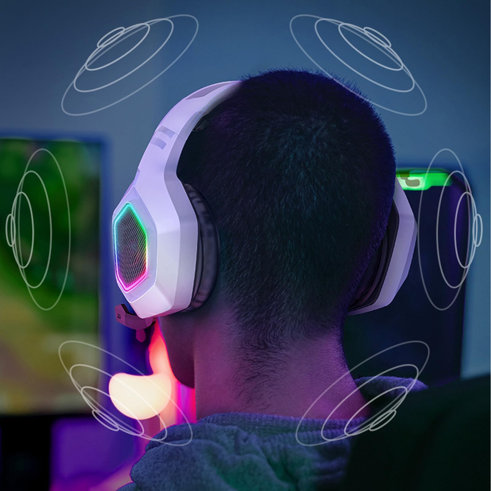Drfeify Cuffie Wireless Gaming, 2.4Ghz per PC con Microfono e USB bianche, for Gamer, Streaming, Casual Users