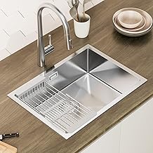 CECIPA Kitchen Sink, 60 x 44 cm, 1 Bowl Stainless Steel, Modern Kitchen Sink with the Last Siphon and Overflow, Kitchen Sinks