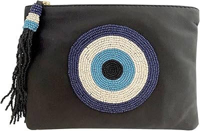 Sidney Byron Leather Mini Clutch With Evil Eye Beading in Black