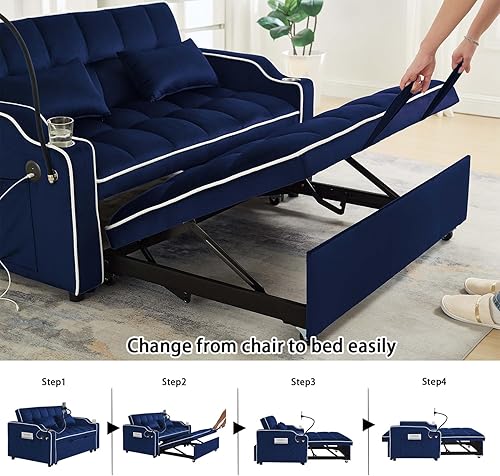 Miniatura 5 de Sofá cama biplaza con portavasos, puertos de carga USB y soporte para teléfono, sofá cama convertible para espacios pequeños, moderno sofá futón