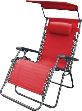 Jeco Oversized Zero Gravity Chair with Sunshade and Drink Tray - Red