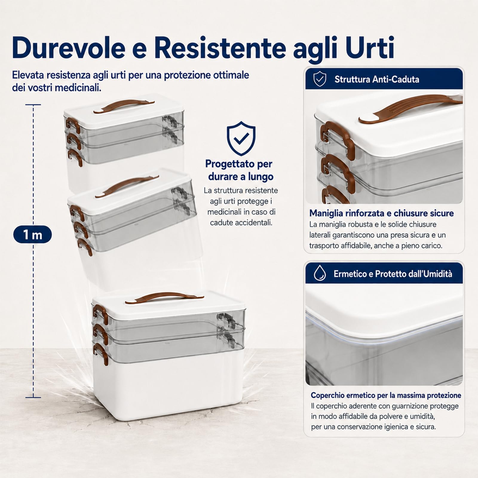 scatola di conservazione per medicinali, 3 livelli con maniglia portatile, organizer per farmaci, contenitore multifunzione per medicinali, gadget, gioielli, accessori per cucito (bianco)