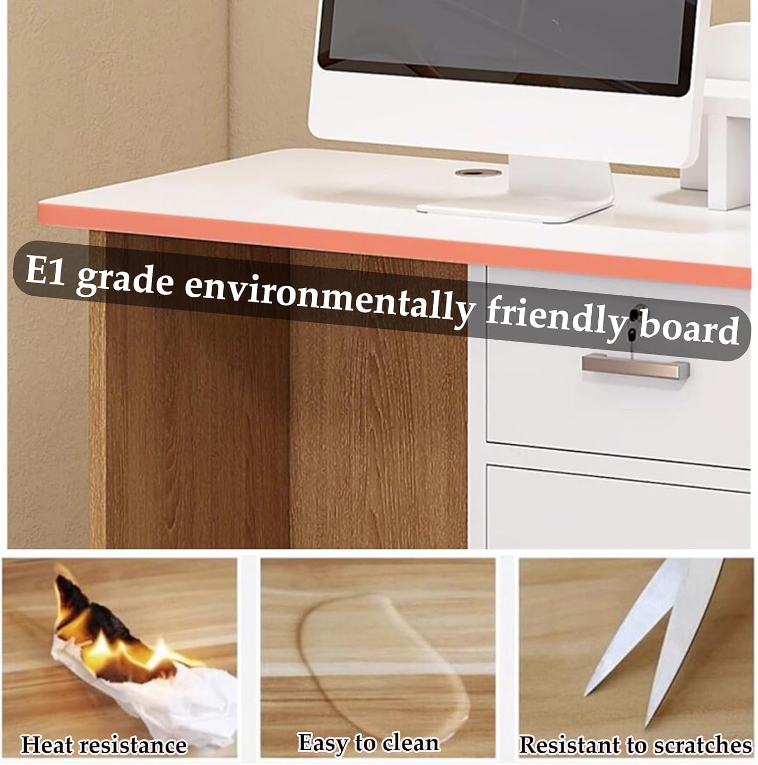 Reception Desk,Checkout Counter,Small Front Checkout Desk,Double Drawers and A Storage Cabinet for Lobby,Salon,Home Office Desk(Milky White (Right),80cm)