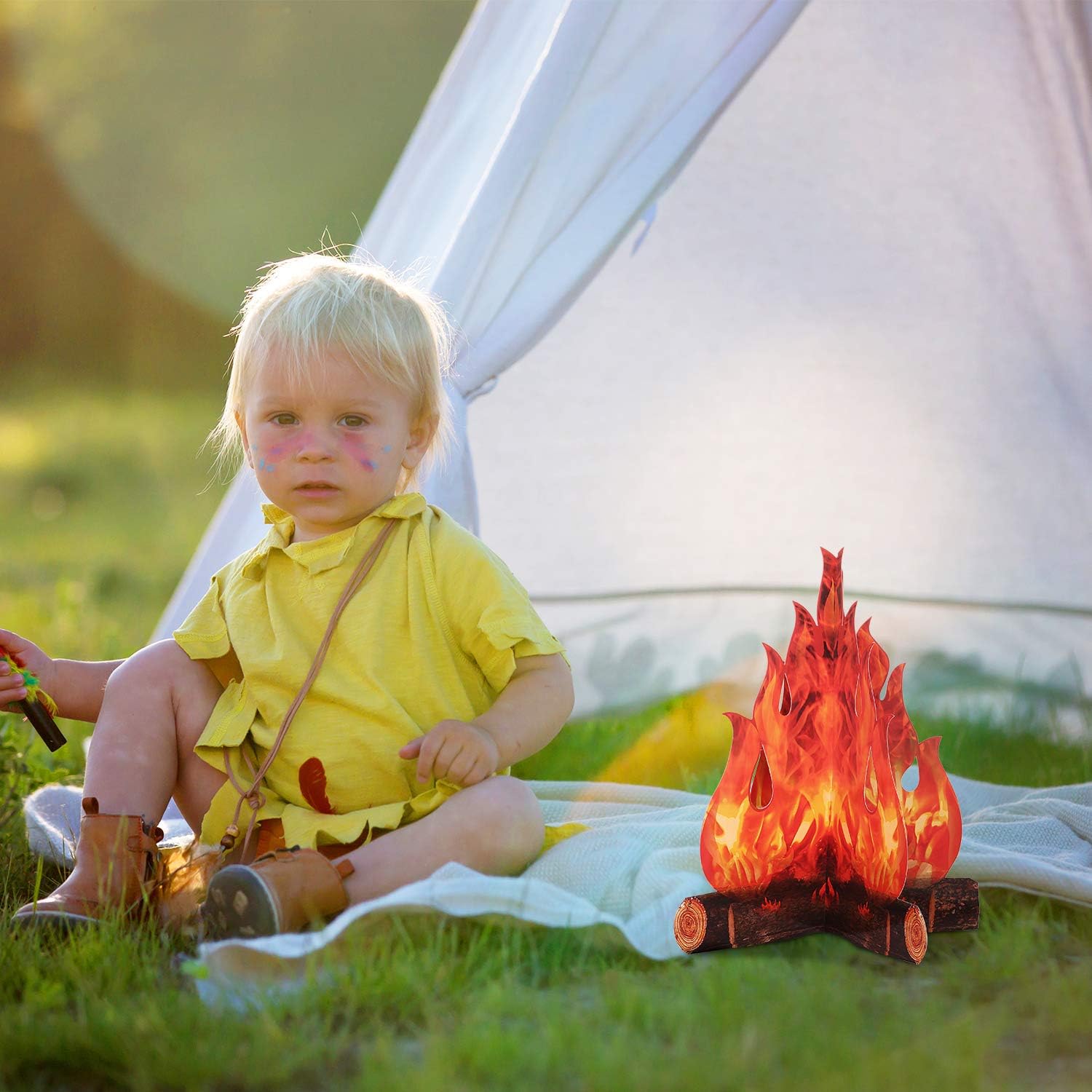 Boao 6 Set Fake Fire Fake Flame Camping Decorations, 3D Cardboard Campfire Centerpiece Artificial Flames Fire Decorations for Camping Party Survivor Party BBQ Decor Camp Day Supplies(Red Orange)
