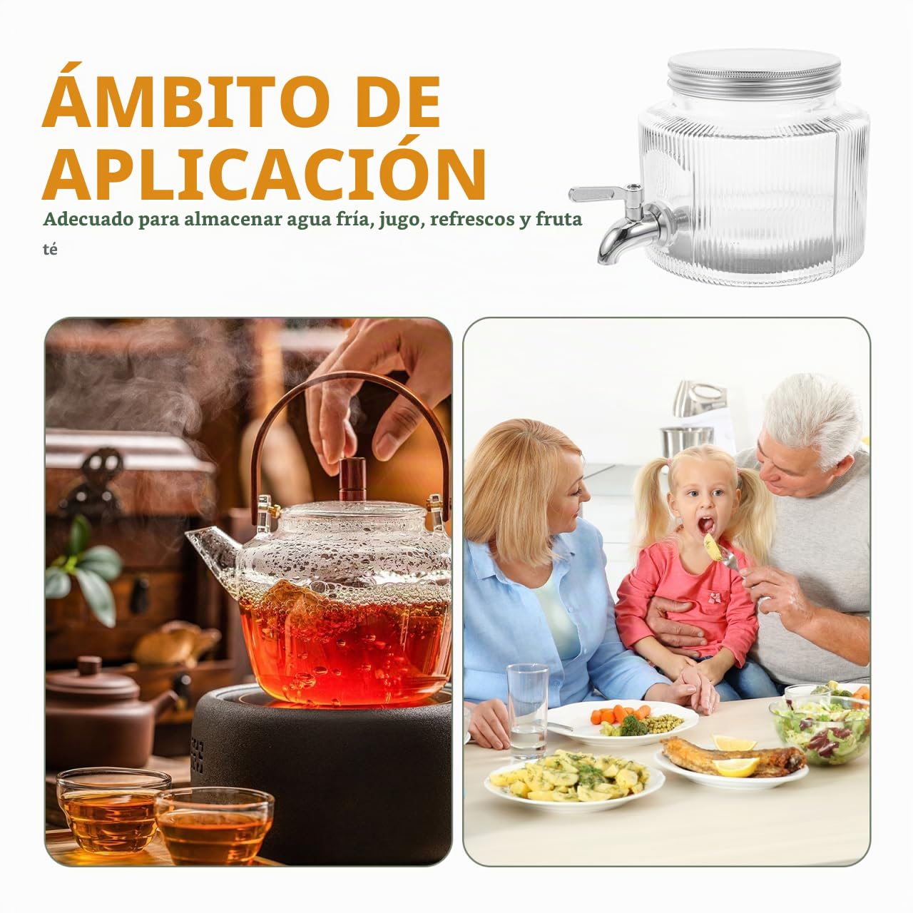 POPETPOP Dispensador De Vidrio Con Grifo Para Agua Fría Jarra De 7.08X7.08X5.70In Gran Capacidad Ideal Para Nevera Bebidas Frías Jugo Té Y Fiestas En Casa