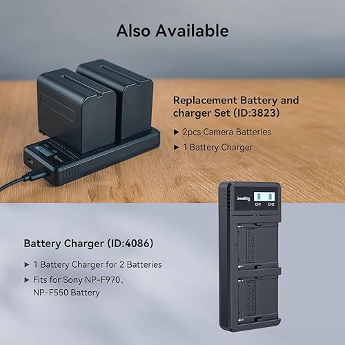 Miniatura 7 de SMALLRIG Batería NP-F550 de repuesto de 3500 mAh para Sony NP-F550 F570 F750 F770 F950 F960 F970, batería recargable de carga rápida USB-C para