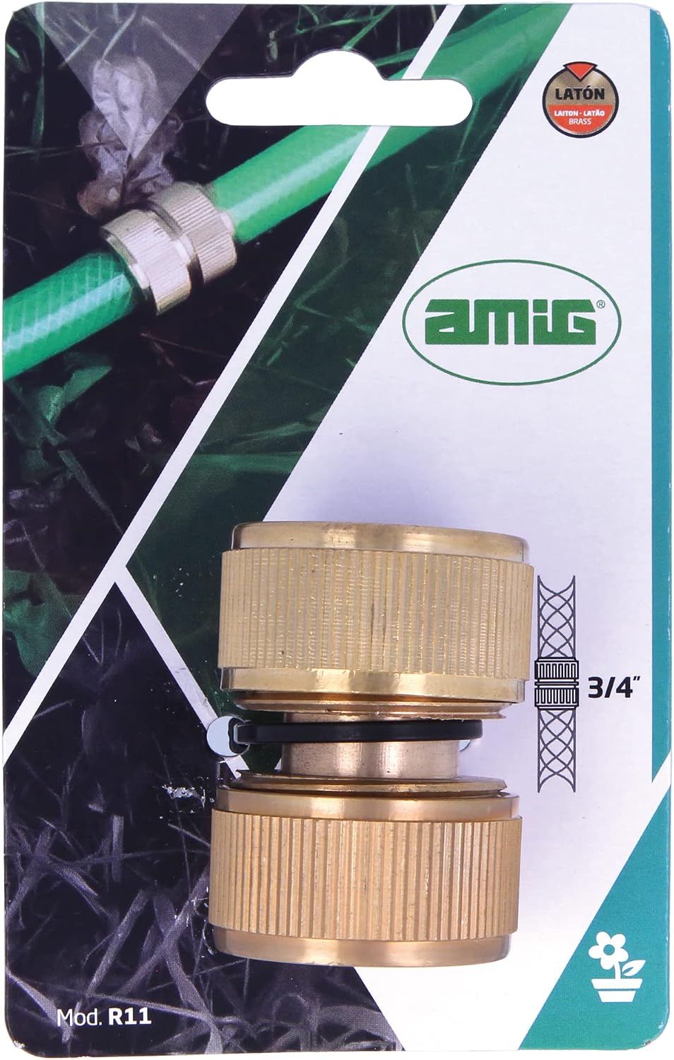 Amig - Hose Repair - 3/4" - Ideal for Easy Water Leak Repair - Quick and Easy Connection - Made with Brass - Matte Gold