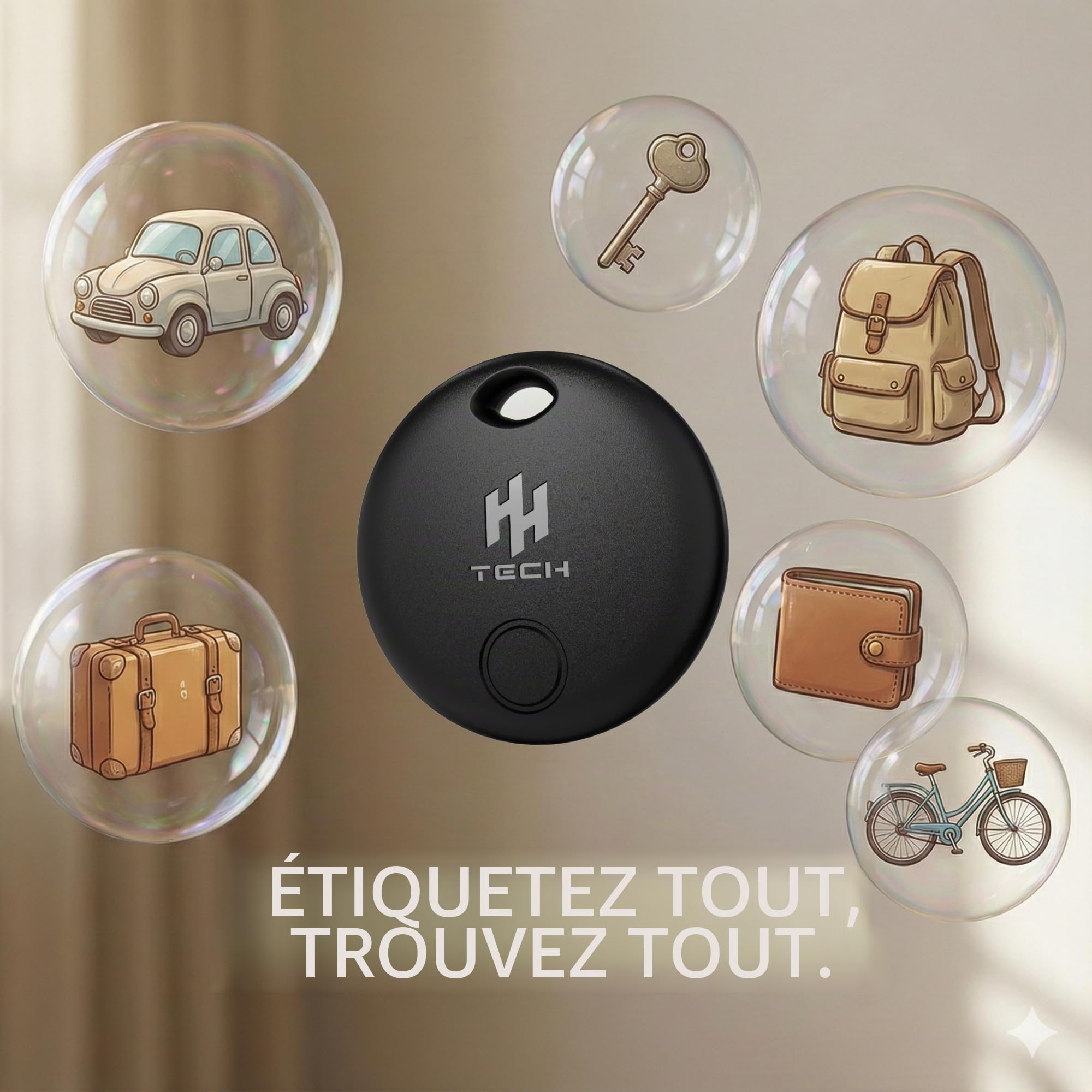 HH-Tech Lot de 4 étiquettes de suivi Android avec support de passeport gratuit, fonctionne avec Google Find Hub, Smart Tag Tracker, Key Finder, batterie remplaçable, sac de suivi, bagages, et plus
