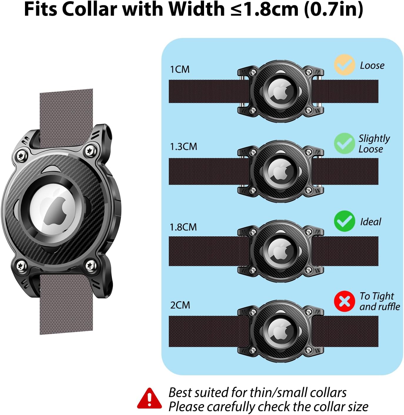 for Airtag Dog Collar Holder Waterproof | Dog Airtag Holder for Small Dogs, Lightweight Protective Airtag Case with Removable Metal Loop, Fit 5/8" Width 2mm Thick Pet Collars, Blue (Black) image 3
