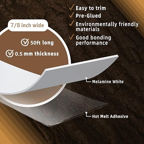 Miniatura 2 de GSCIT Club Bandas de borde de melamina, bandas de borde blanco de 78 pulgadas x 50 pies con adhesivo termofusible previamente pegado para gabinete,