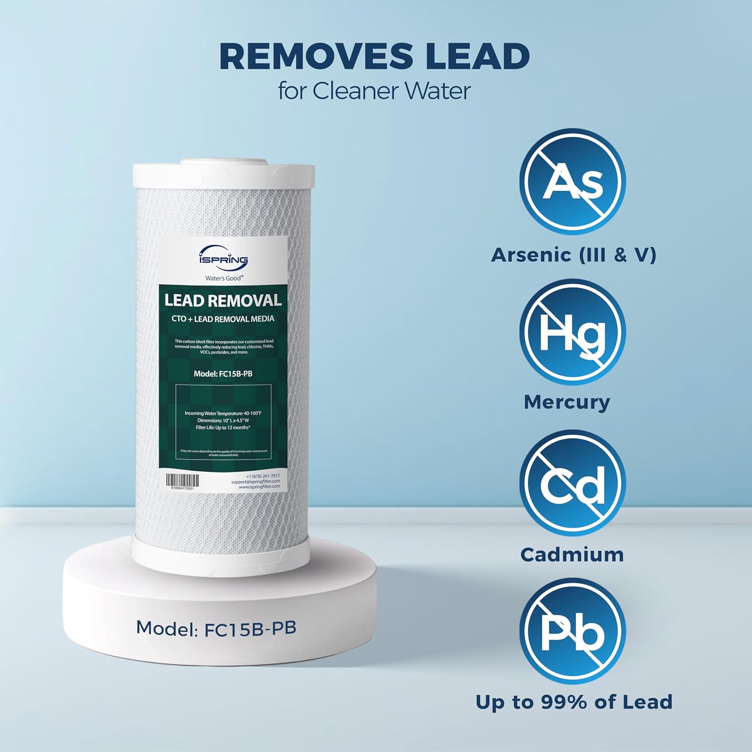 iSpring F2US21B-CPB Direct Connect US21B-CPB Replacement Filter Set, 4.5"x10" Undersink Water Filtration, Lead-Removal, GAC+KDF Cartridges