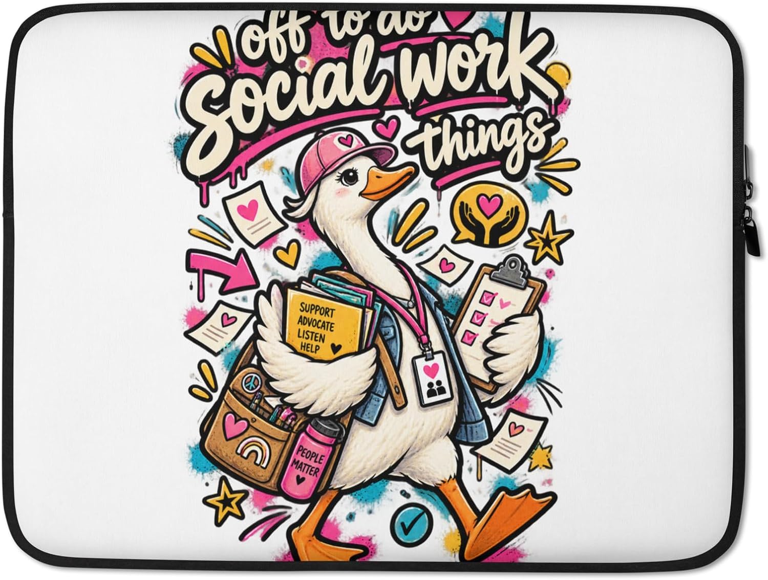Funny Social Worker Goose Off to Do Social Work Things Graphic Laptop Sleeve