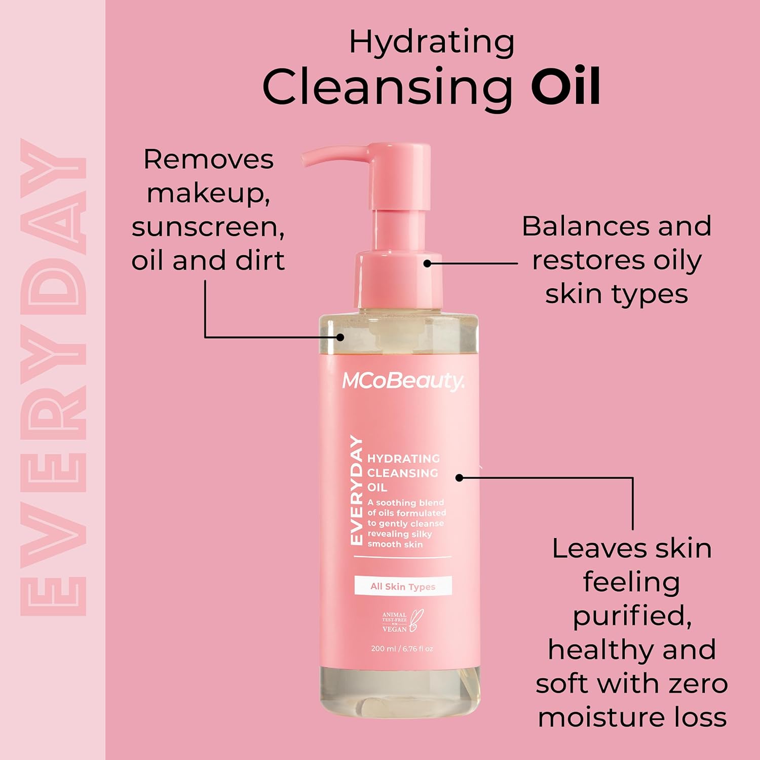MCoBeauty - Hydrating Cleansing Oil - Nourishing Makeup Remover with Macadamia, Evening Primrose & Jojoba Seed Oils for Soft, Balanced Skin - Oil Cleanser for Face, Christmas Gifts - Image 2