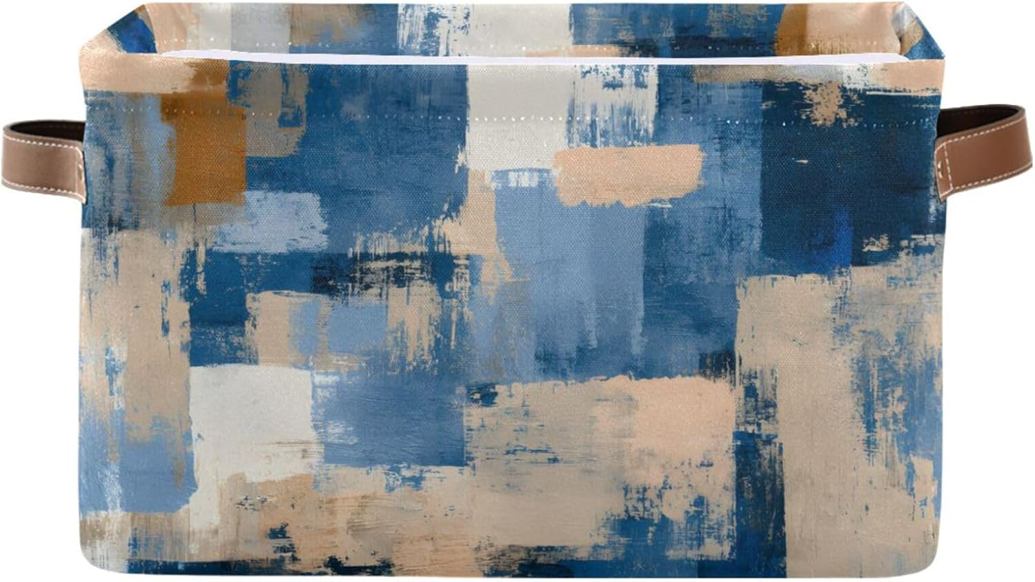 OTVEE Canvas Bins for Closet Shelves Organizing Blue and Beige Abstract Art Storage Basket Baby Clothes Organizers Storage Box Nursery Bins Gift Baskets 2 Pack