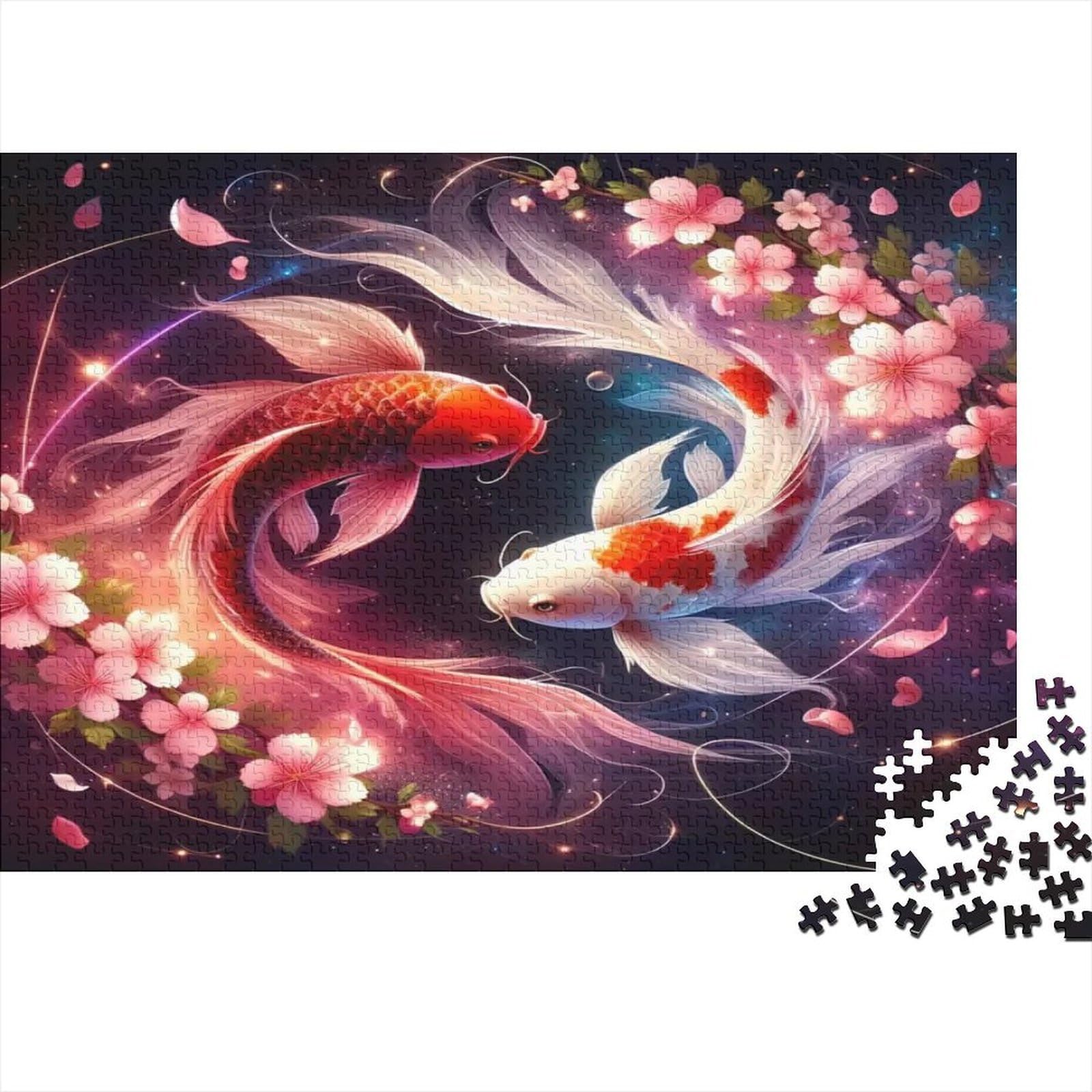 Koi Jigsaw Puzzle 1000 Pieces Cardboard Adults Cherry Blossom Leisure Game