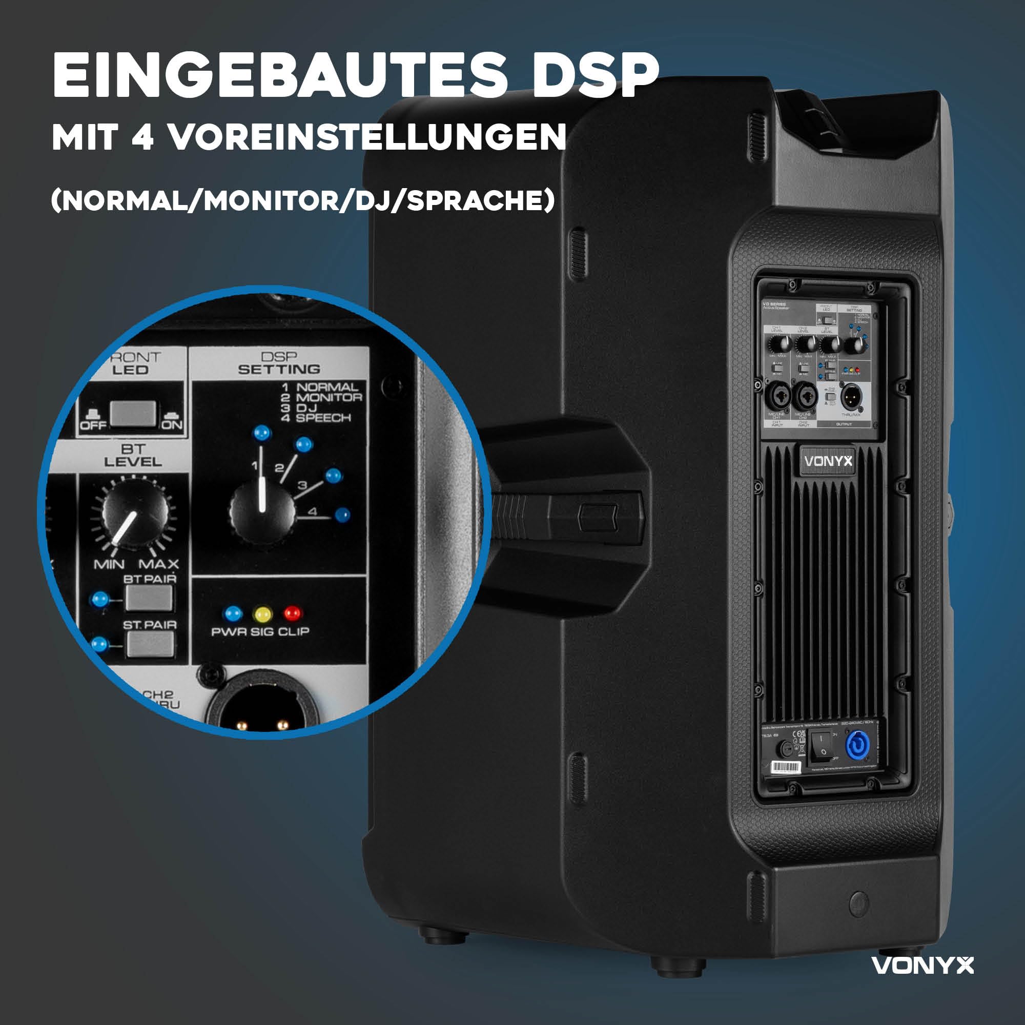 Vonyx VD715A PA Lautsprecher Aktiv 900W – Bluetooth Lautsprecher Groß mit DSP – DJ Boxen für Party & Bühne – PA Anlage Komplettset – Aktivboxen mit Bi-Amping – Musikbox Groß mit TWS