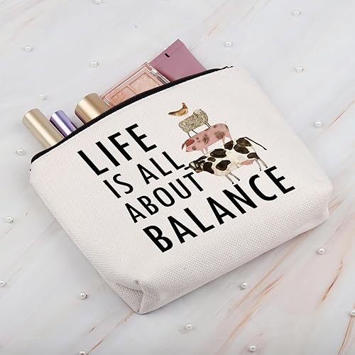 Miniatura 6 de BDPWSS Lindo regalo de animales de granja Country Farm Girl Gift Life Is All About Balance Pollo, oveja, cerdo, vaca, bolsa de cosméticos, Balance