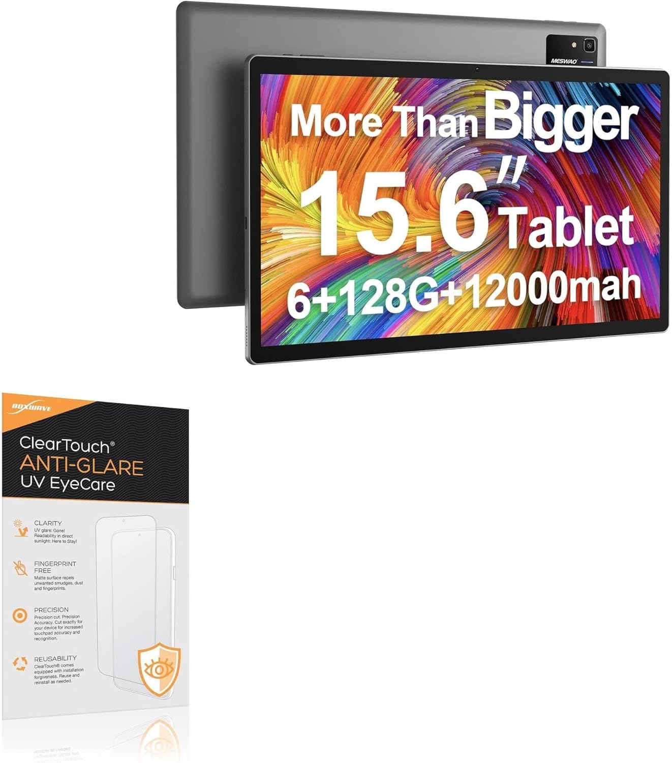 BoxWave Screen Protector Compatible With MESWAO MES-B3 Tablet Android 13 Tablet (15.6 in) - ClearTouch Anti-Glare Anti-UV EyeCare (2-Pack), Filters out Harmful Blue Light Reduce Fatigue