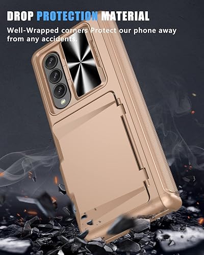 Vista 29 de Vihibii Funda para Samsung Galaxy Z Fold 3 5G con protacción de bisagra, soporte para tarjeta integrado, cubierta de cámara deslizante y protector