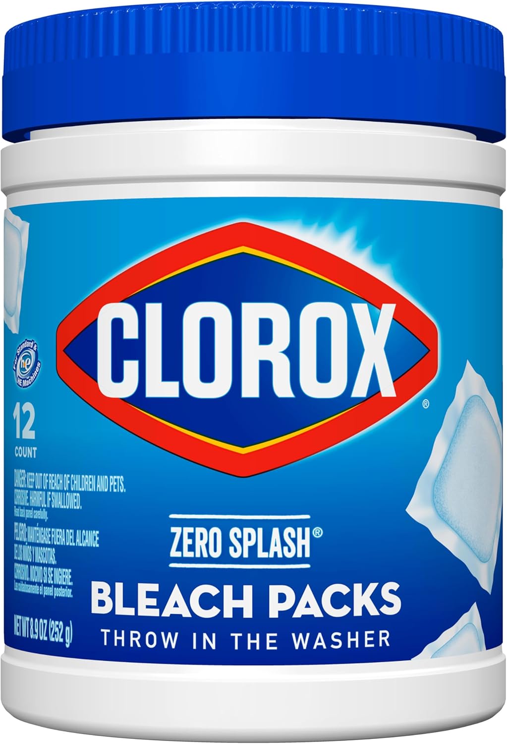 Clorox Zero Splash Bleach Packs, 12 Count - Mess-Free Laundry Bleach Pods for Whiter Clothes & Tough Stains