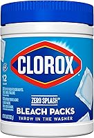 Clorox Zero Splash Bleach Packs, 12 Count - Mess-Free Laundry Bleach Pods for Whiter Clothes & Tough Stains