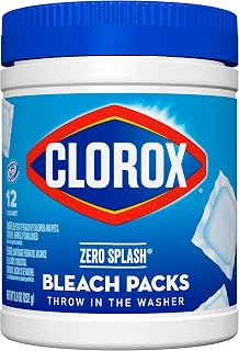 Clorox Zero Splash Bleach Packs, 12 Count - Mess-Free Laundry Bleach Pods for Whiter Clothes & Tough Stains