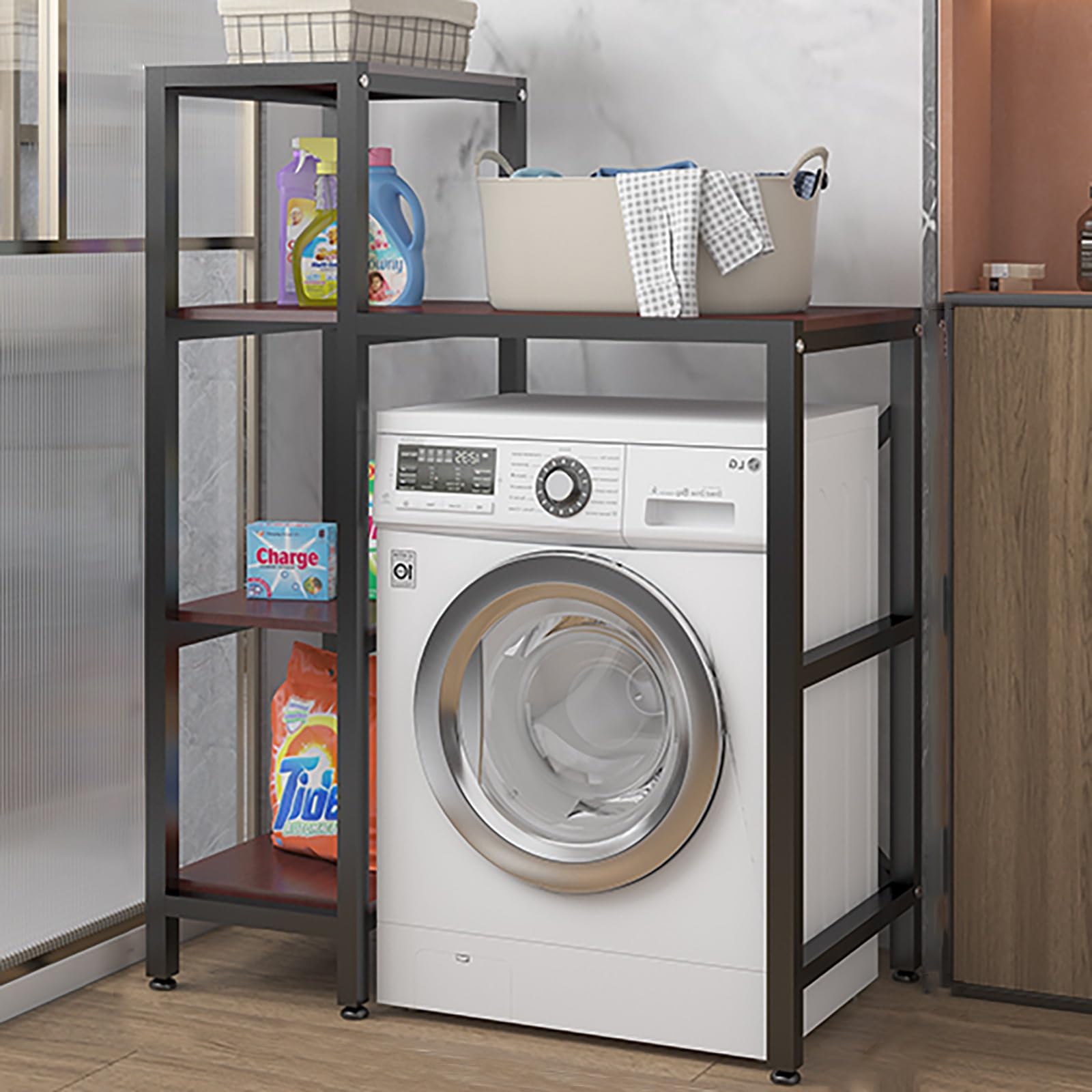 Armario Lavadora Y Secadora Vertical,Estantería Lavadora Con Tablero De Estante,Mueble Lavadora Secadora Exterior,Gabinete De Lavadora De Tambor,Universal Kit De Soporte Secadora Sobre Lavadora(Black/