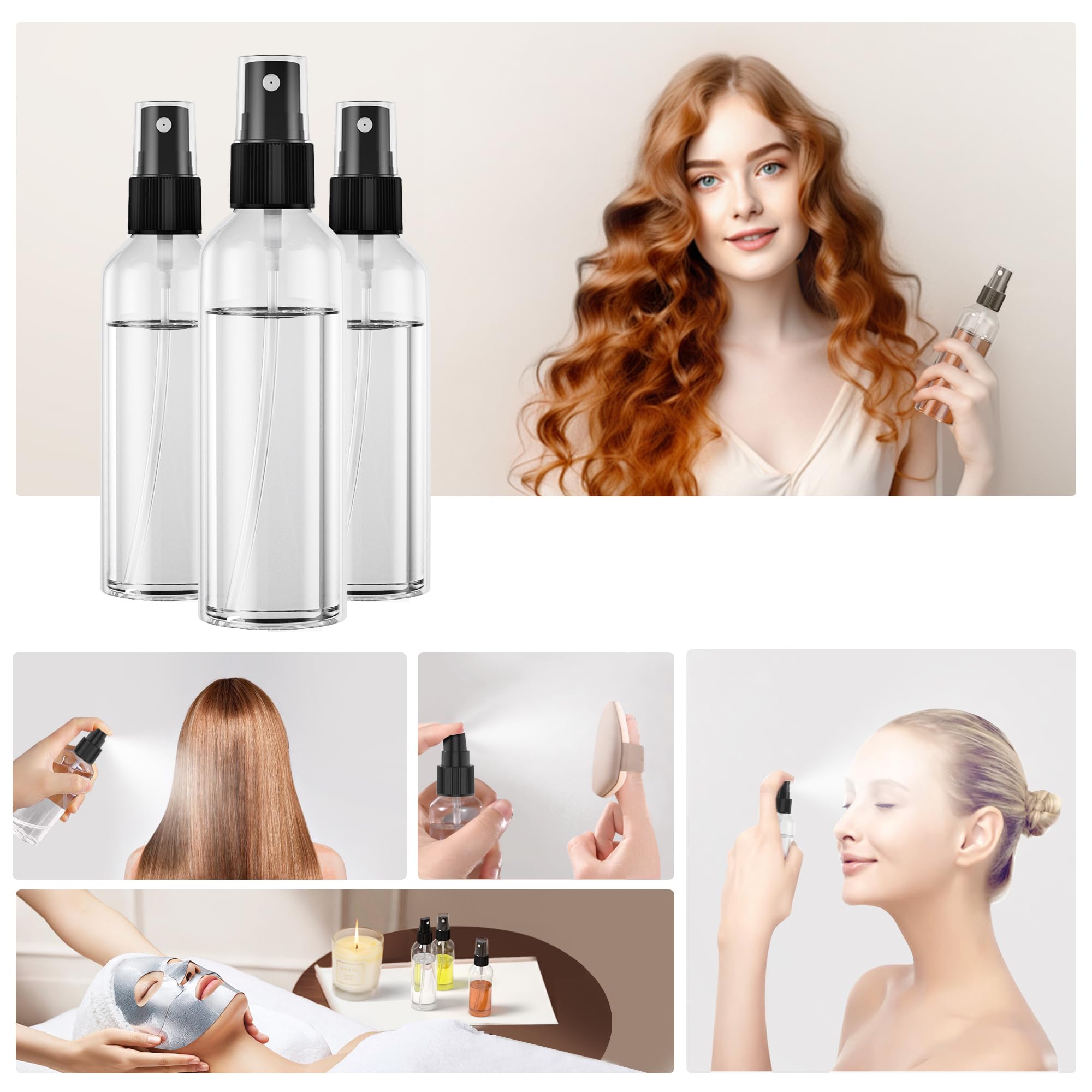 EVANCENT Reise-Sprühflaschen, 120 ml, kleine Sprühflasche mit schwarzem feinem Sprühnebel, tragbar, leer, nachfüllbarer Behälter, Kosmetikflaschen für Pflanzen, Reinigung, Nebel und Hautpflege, 50