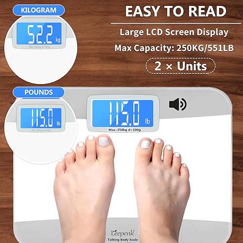 Miniatura 2 de LEEPENK Báscula parlante para peso corporal, báscula de baño digital de alta precisión con pantalla LCD grande, encendido y apagado automático,