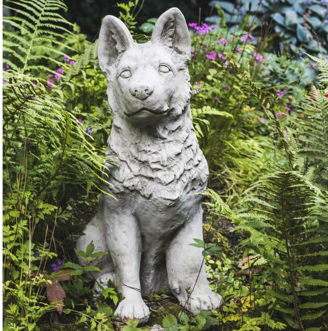DGS STATUES Stone Cast, Sitting Alsatian German Shepherd Dog, Tall, Large, Hand Finished