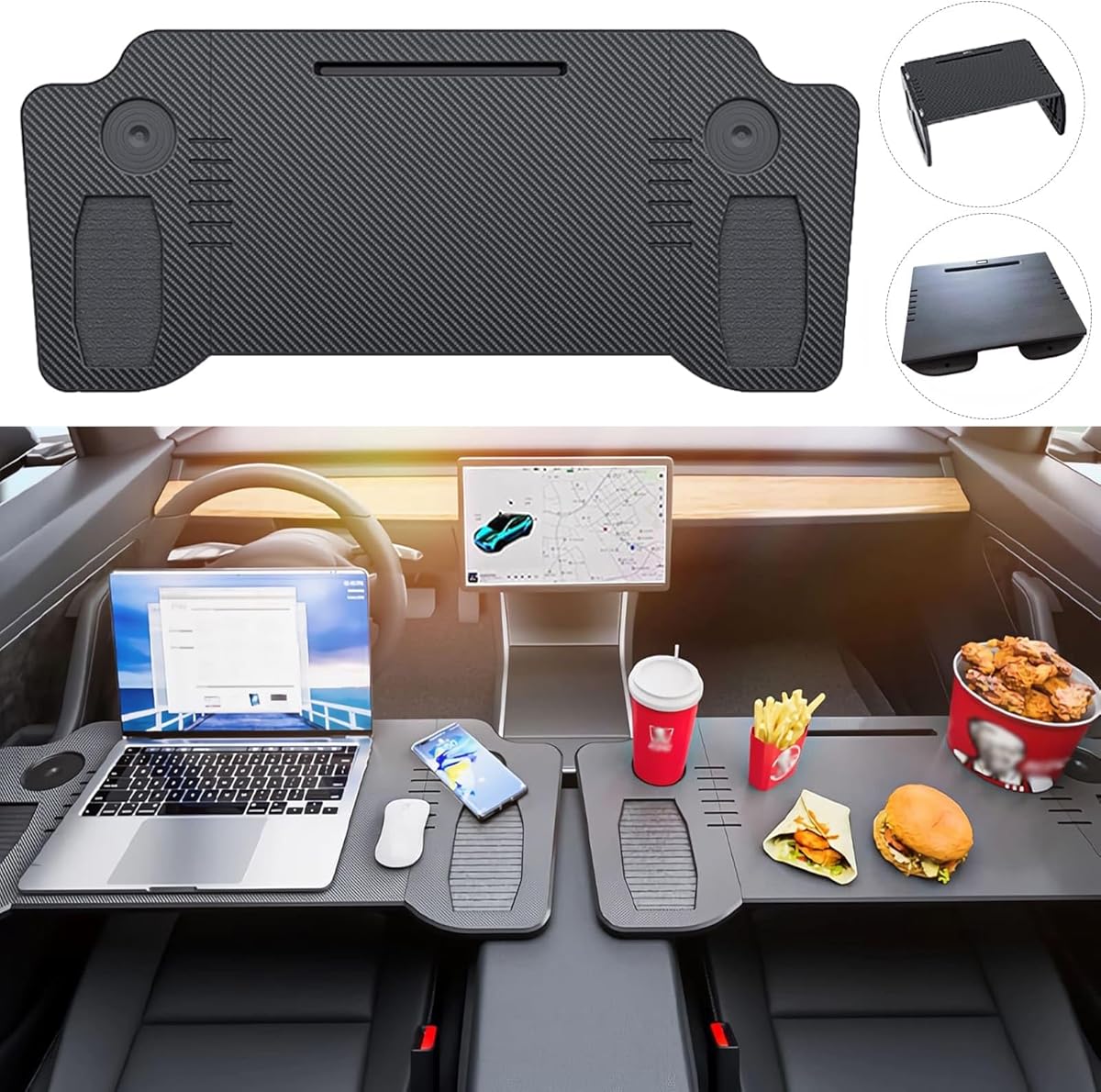 Foldable Car Tray, 2025 Upgraded Car Desk Compatible with Tesla Model Y Model 3 Car Accessories, Steering Wheel Eating Table, for Travel Remote Work Camping, Gift for Christmas