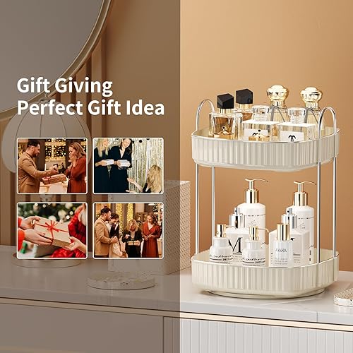 Miniatura 6 de shuang qing Organizador giratorio de perfume para encimera de baño, organizador de maquillaje giratorio de 360 para tocador, almacenamiento de