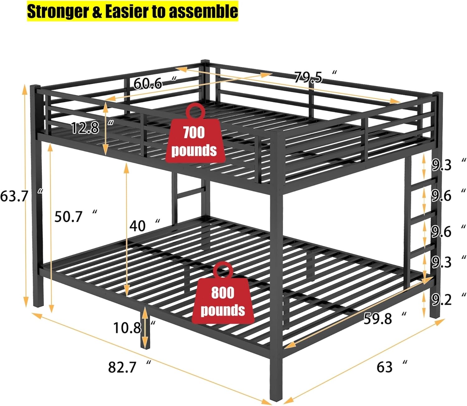 Higher Quality and Stronger Metal Queen Over Queen Bunk Bed, Thicken More Stable Industrial Style Steel Bunk Queen Bed with Enhanced Ladder and Legs, Easier to Assemble (Queen Over Queen)
