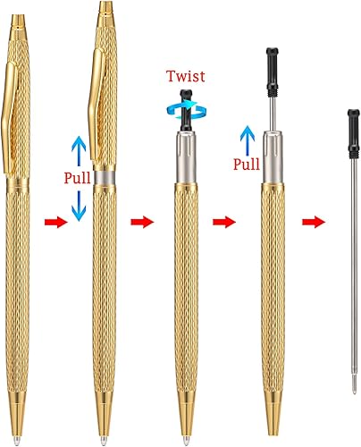 Miniatura 8 de Wikult 6 bolígrafos dorados de metal delgado, punta media de 0.039 in, tinta negra, escritura suave, para negocios, oficina, profesor, estudiante,