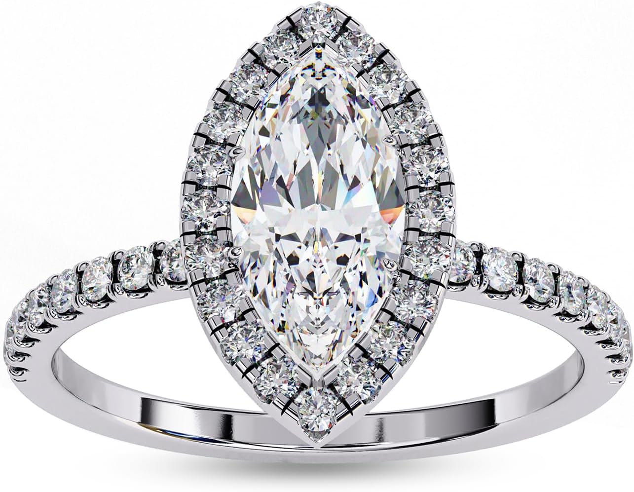 Solitaire Engagement Ring | Center 10X5MM Marquise Cut Lab Created Moissanite Promise Rings For Women In 10K / 14K Solid Gold or 925 Sterling Silver Jewelry Gift for Her