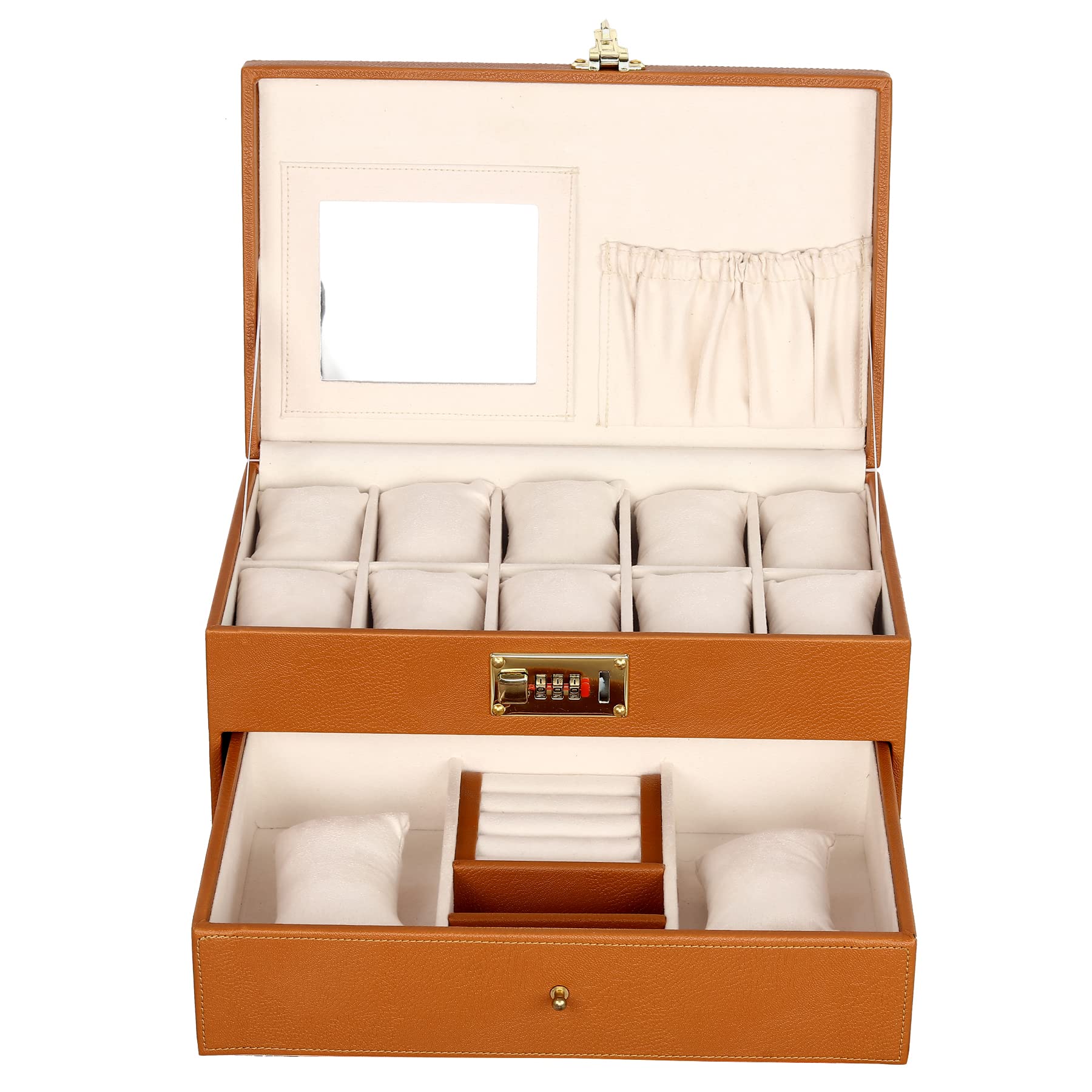 Hard Craft PU Leather Watch Box Organizer for Men and Women 3 Digit Combination Lock with 10 Slots and Drawer (B09Z9HZKH3) Amazon Price History, Amazon Price Tracker