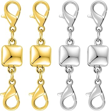 Magnetic Necklace Clasps and Closures, Double Lobster Clasp Magnetic Jewelry Clasps for Necklaces, Gold and Silver 4pcs | Gold Silver