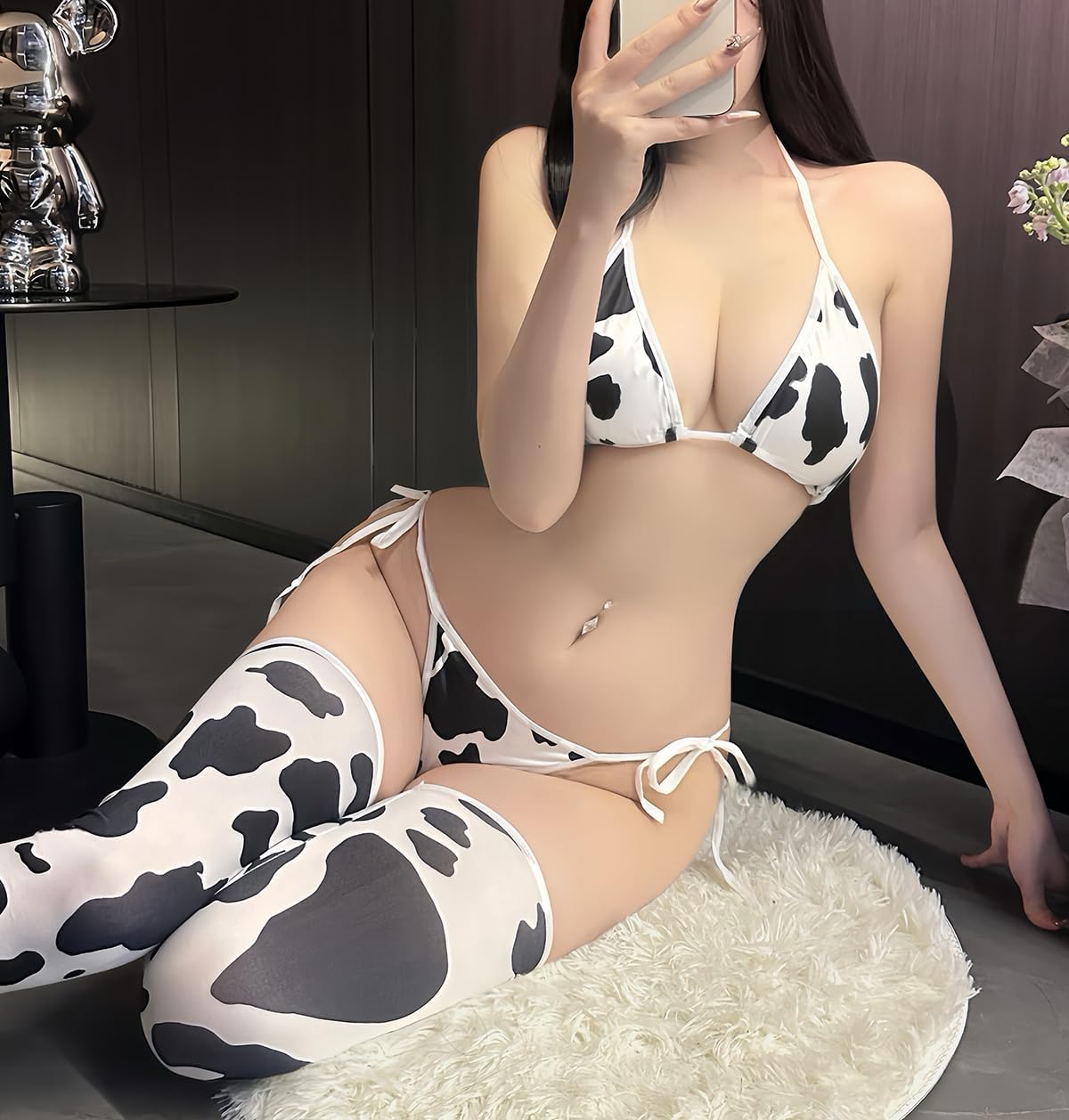 SINROYEE Women's sexy Cosplay Maid Outfit Anime Cow Costume Bra and Panty Lingerie Set