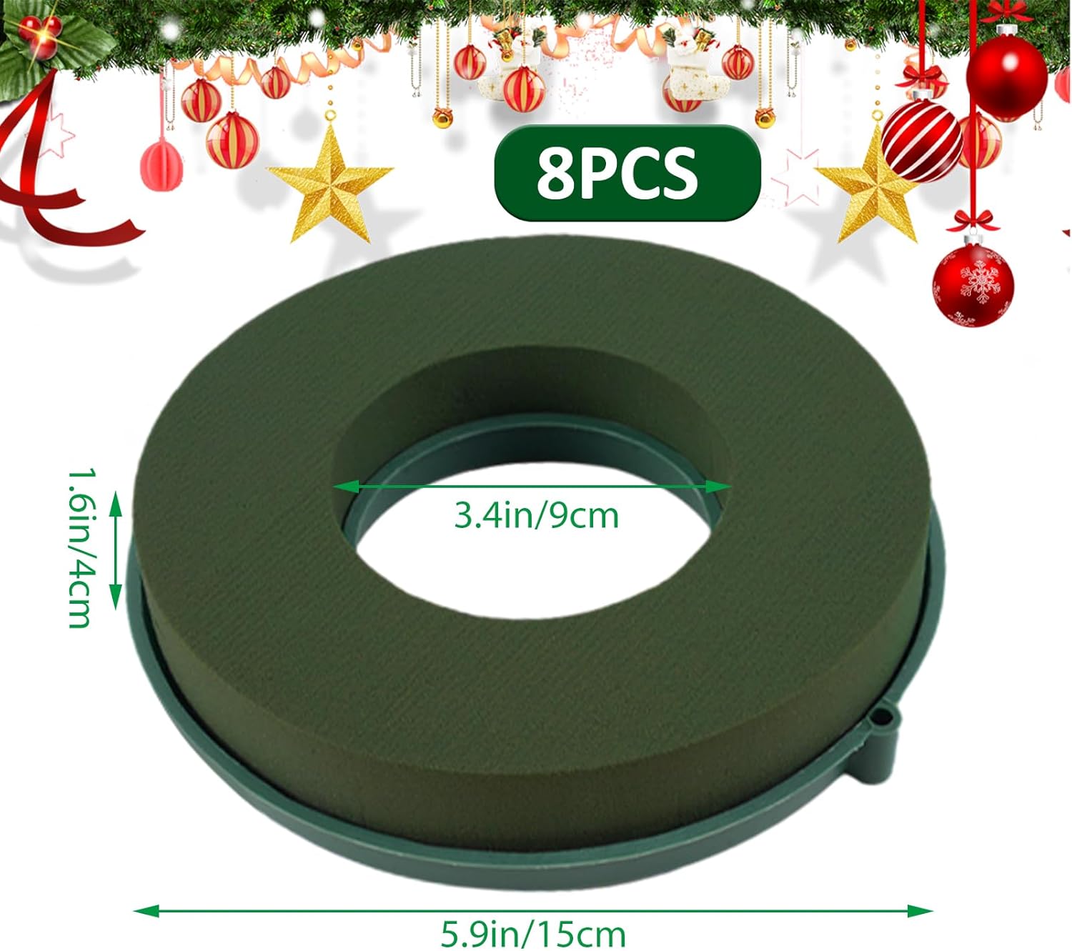 ZOFORTY 8PCS Floral Foam Rings 6 Inch Round Floral Wet Foam Ring Flower Arrangement Kit for Florist Wedding Foam Decoration, Green