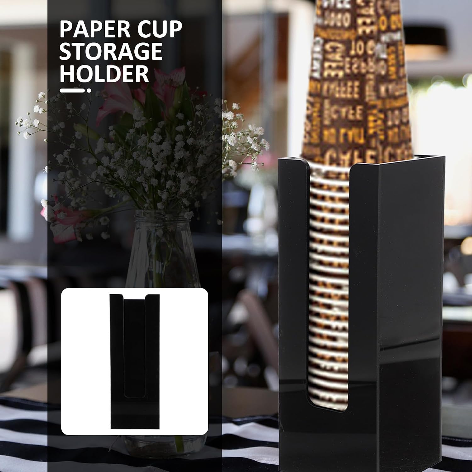 Acrylic Paper Coffee Cup Holder Organizer with Smooth Edges and Easy to Clean Design, Black Desktop Paper Cup Storage Rack for Home and Office Use