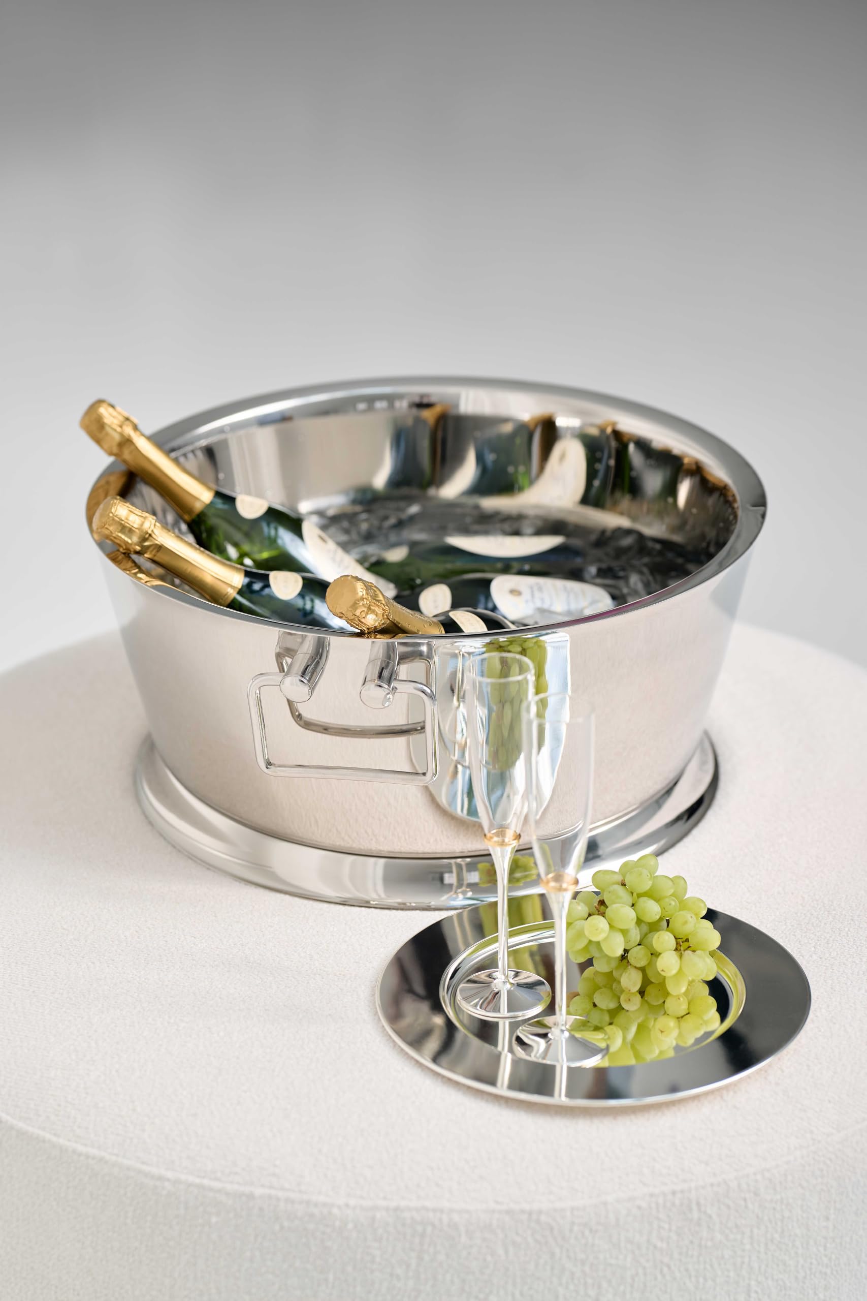 EDZARD Champagnerkühler Michigan (Ø 53 cm, H 24 cm, XXL), Edelstahl doppelwandig, mit Griffen, für 12 Flaschen – Sektkühler groß, Flaschenkühler, Getränkekühler, Schale für Sekt & Eiswürfel