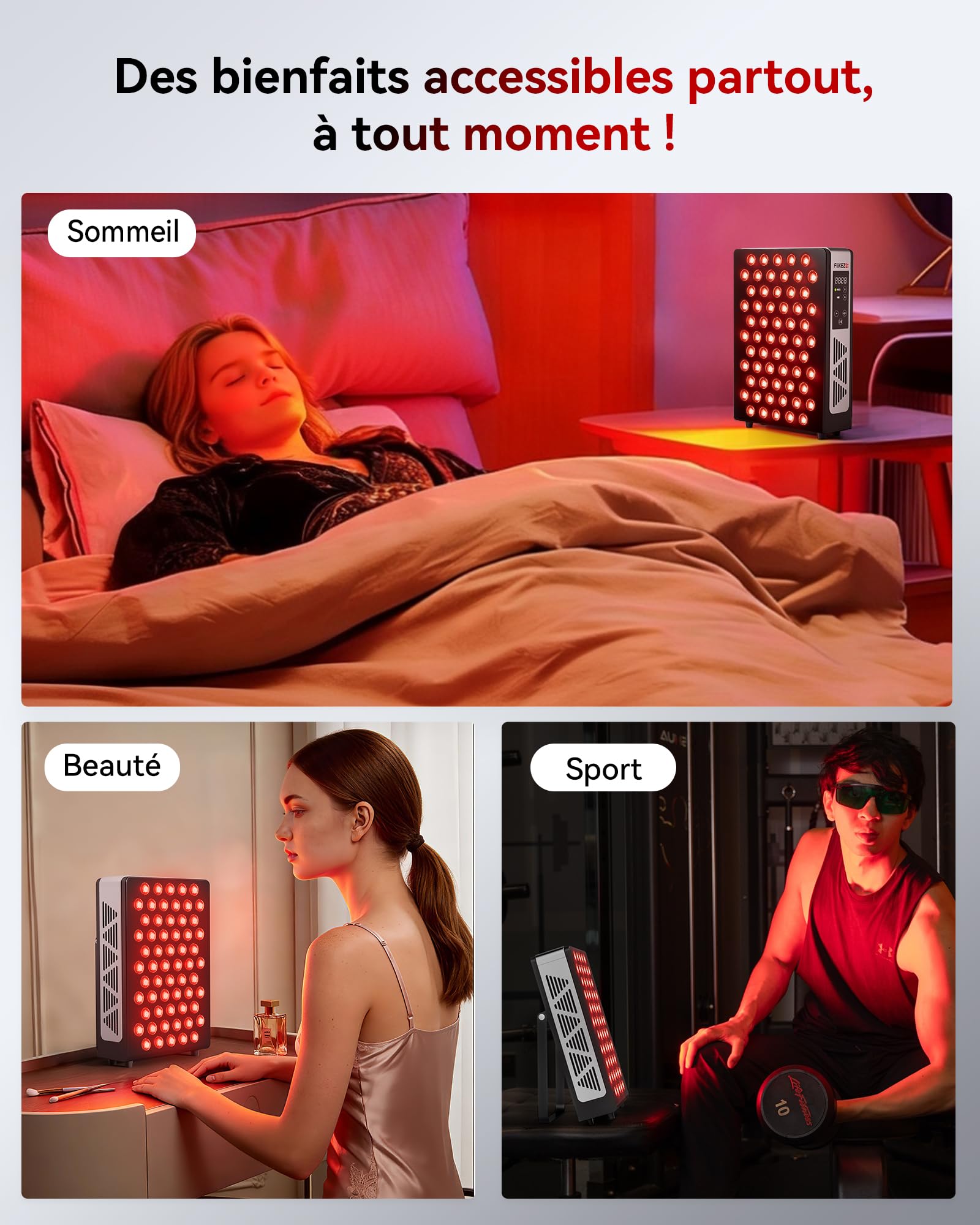 FliKEZE Lampe à Lumière Rouge (Modèle Basique), 60 LED Lumière Rouge Lampe Infrarouge à 850 nm et 660 nm avec Minuterie, Adaptée à l'Usage Domestique, au Sport et comme Cadeau