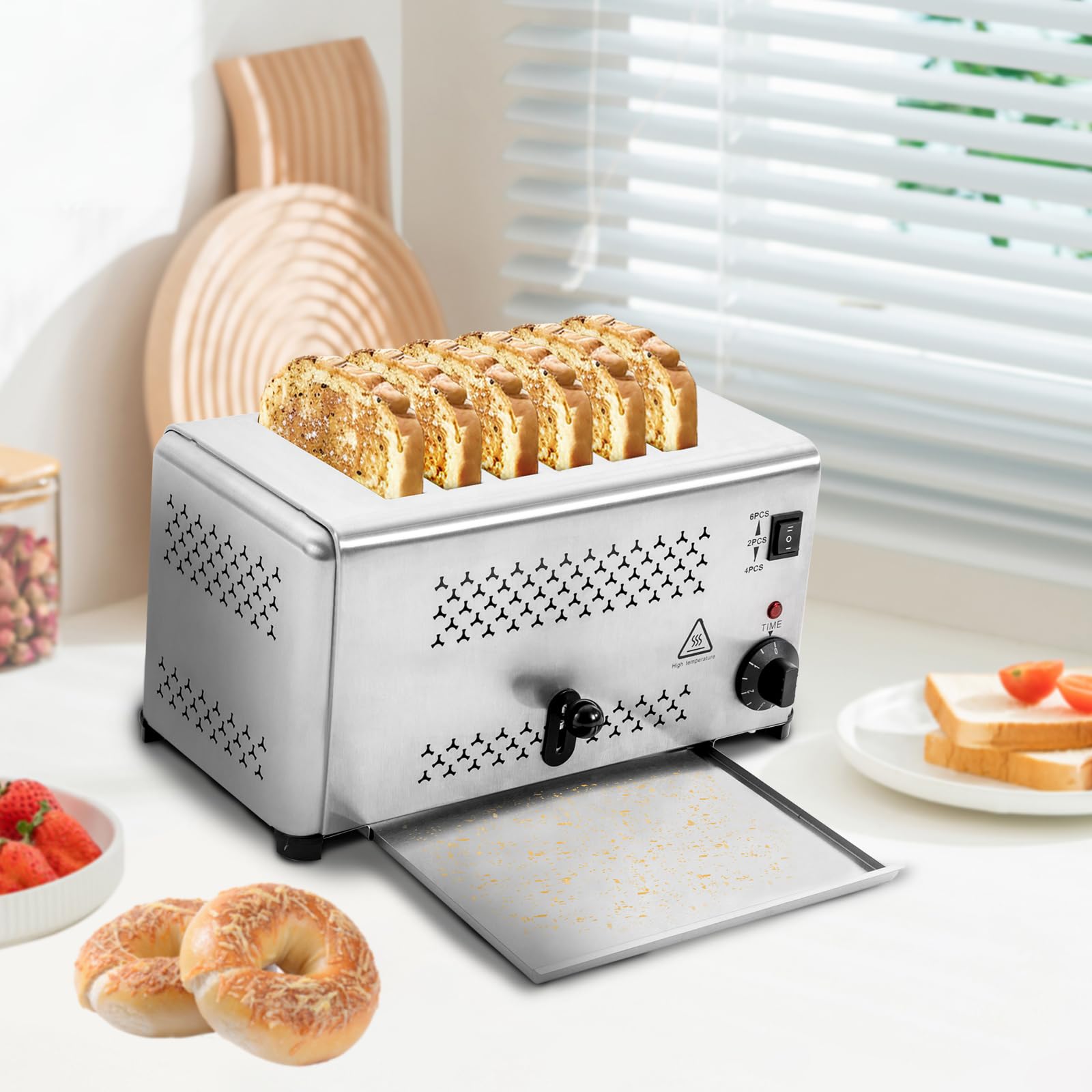 Toaster 6 Scheiben 3 Bräunungstufe 2400W Toaster Edelstahl | Aufwärmfunktion | Liftfunktion