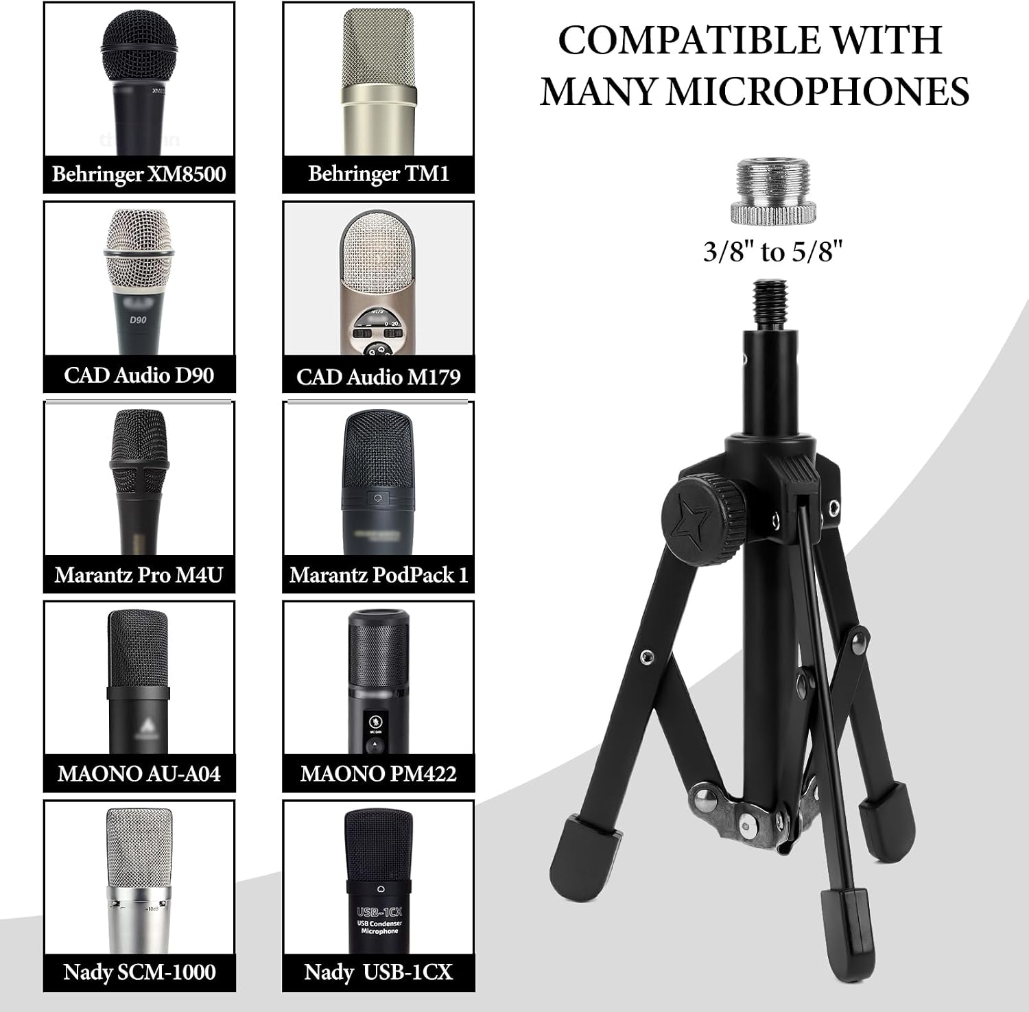 GEEKRIA for Creators Tabletop Tripod Mic Stand, Desktop Mic Stand with Foldable Non-Slip Feet, Compatible with Behringer XM8500, C-1, CAD Audio GXL2200, Marantz Pro MPM-1000, Nady SCM-1000 image 3