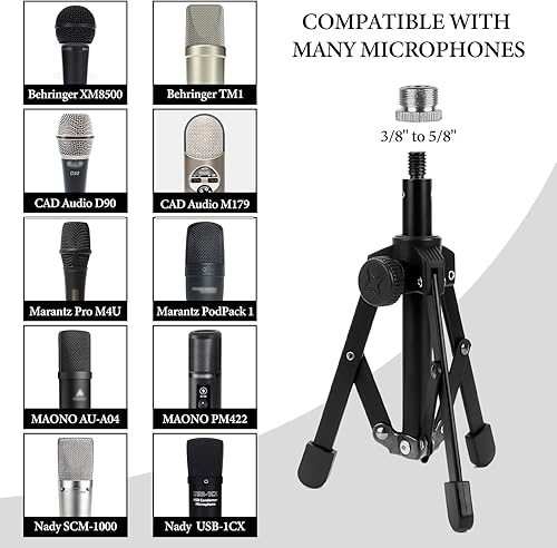 Miniatura 3 de GEEKRIA Soporte de micrófono para trípode de sobremesa, soporte de micrófono de escritorio con pies antideslizantes plegables, compatible con