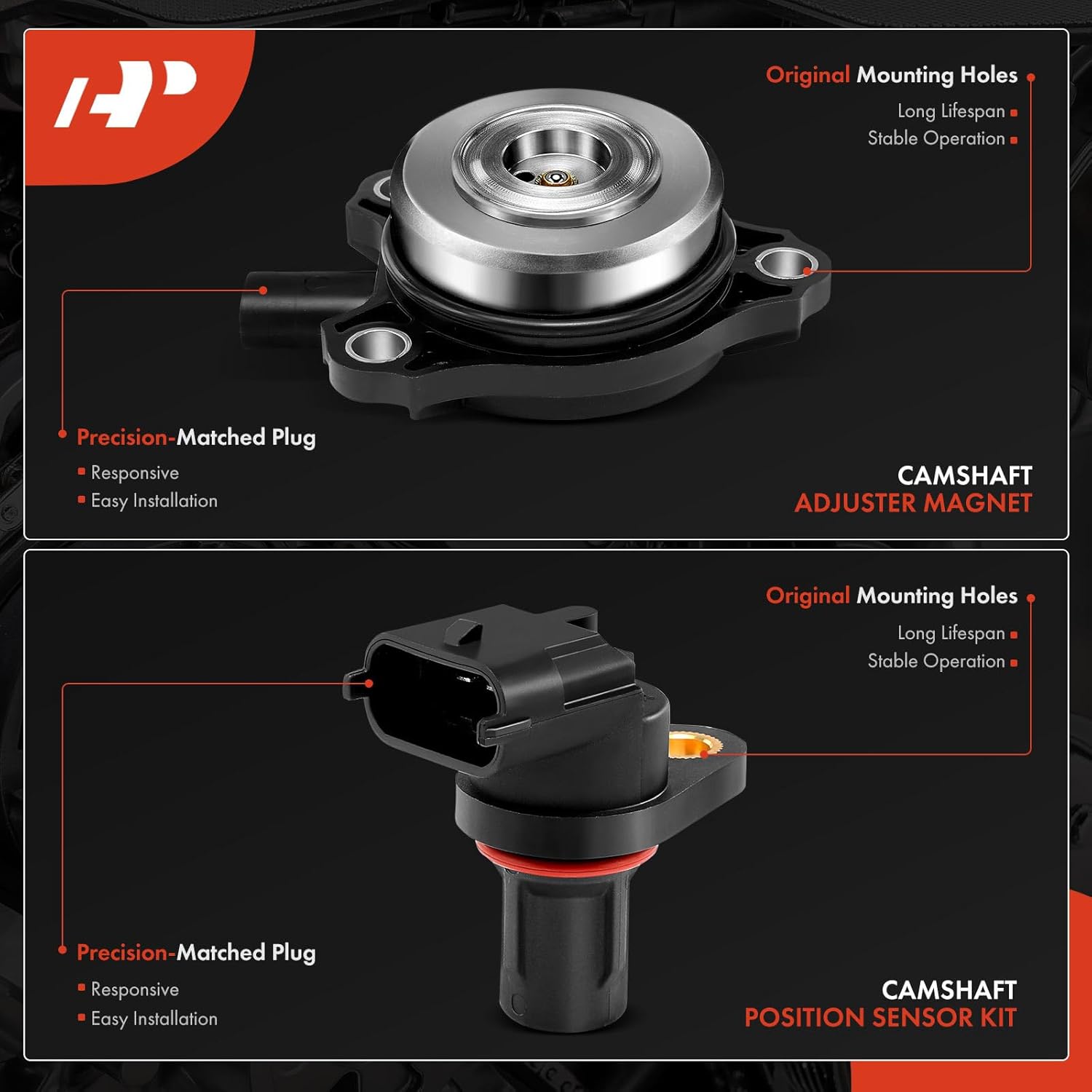 A-Premium 4-PC Camshaft Position Sensor + 4-PC Camshaft Adjuster Magnet Solenoid Kit Compatible with Mercedes-Benz Vehicles - 2006-2015 - C, CLK, CLS, E, G, GL, GLK, ML, R, S, SLK - Intake & Exhaust