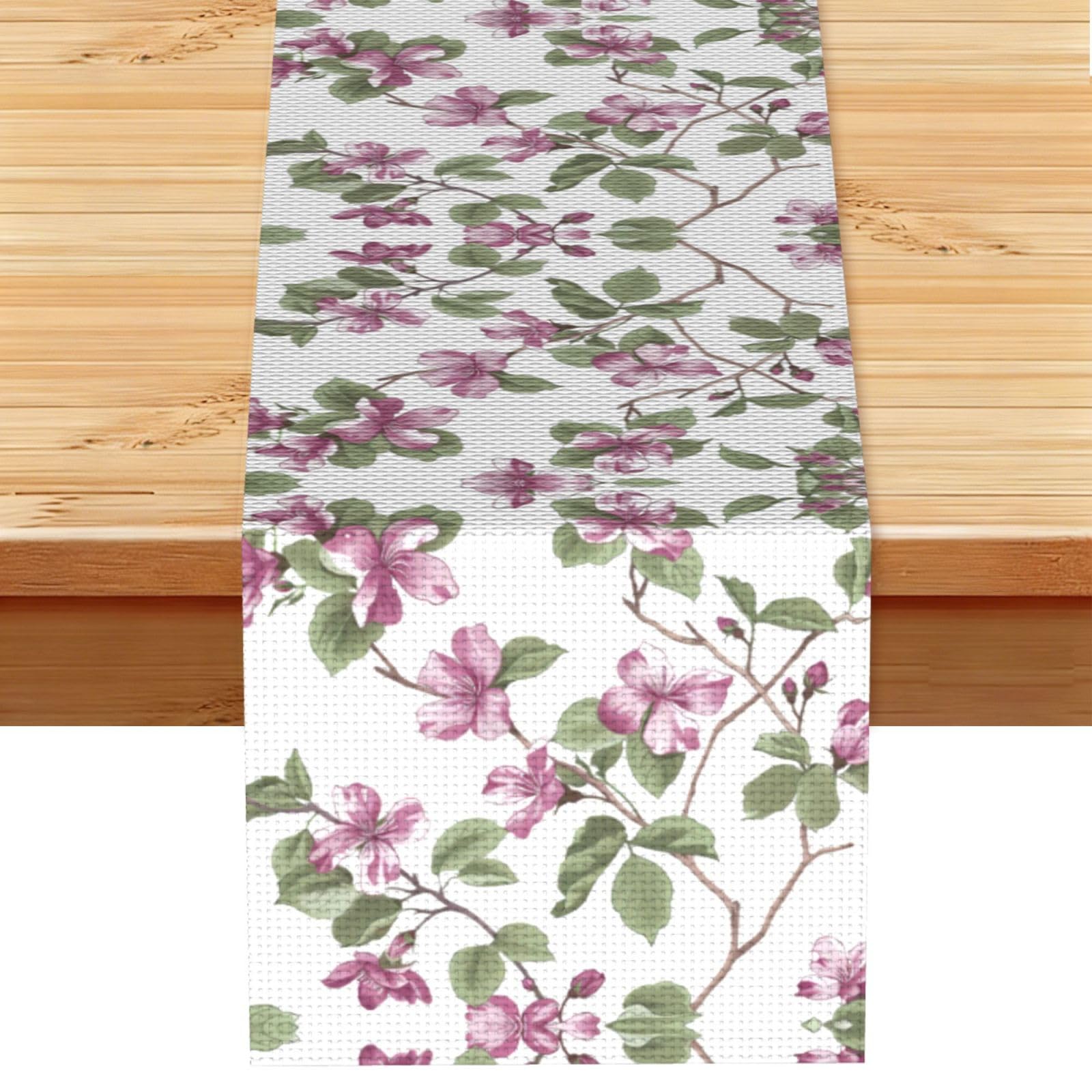 Elegant Purple Blossom Printed Table Runner 13 x 72, Wrinkle Resistant Decor for Dining Table Coffee Table Fireplace