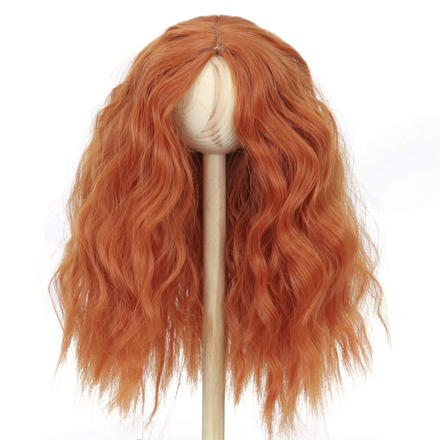Miss U Hair 8-9 Inch 1/3 BJD Wig MSD DOD Pullip Dollfie Long Kinky Curly Hair Not for Human (Center Part Orange)
